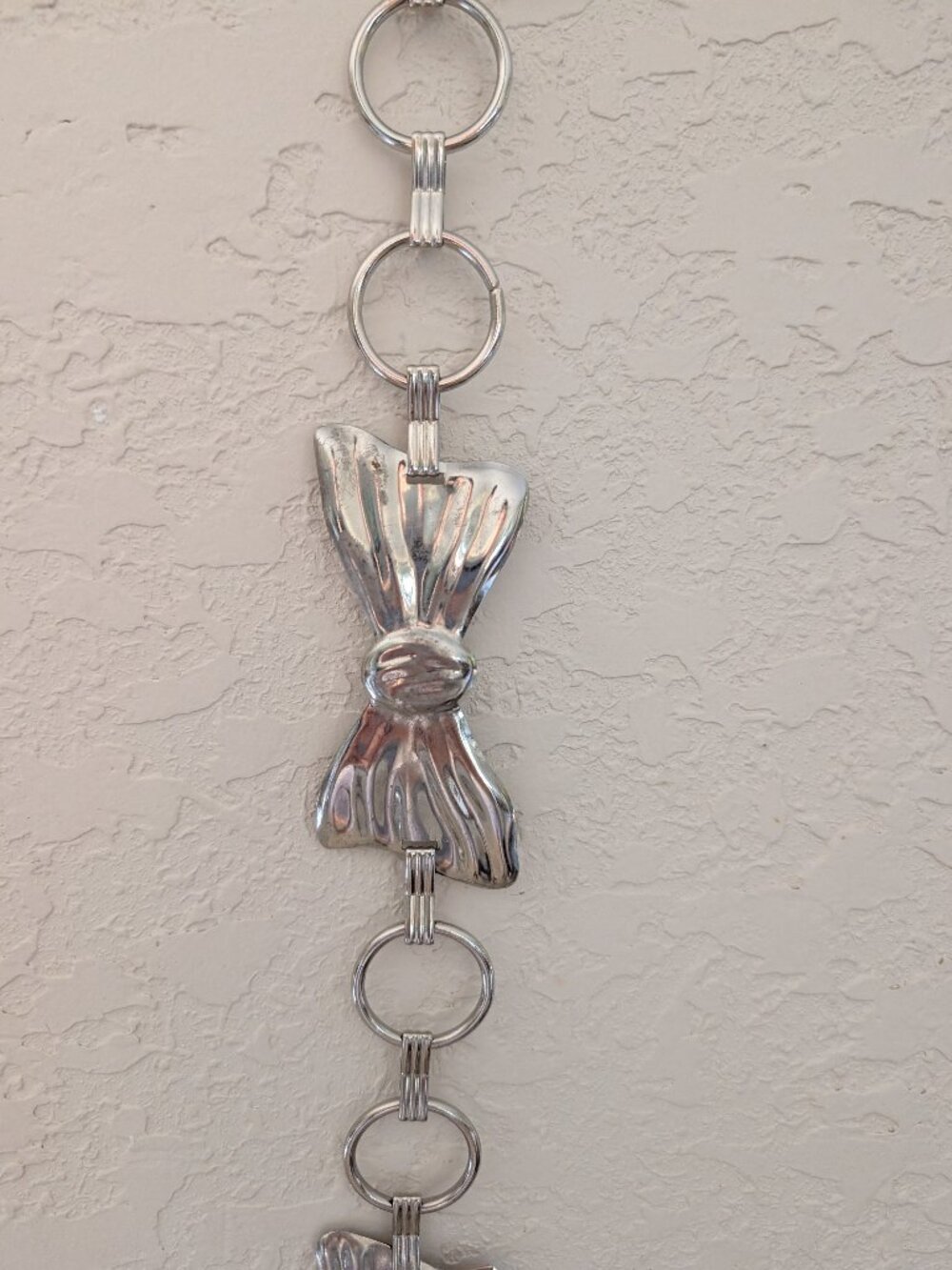 Vintage Silver Metal Medallion Conch Chain Bow Belt 90s Y2K